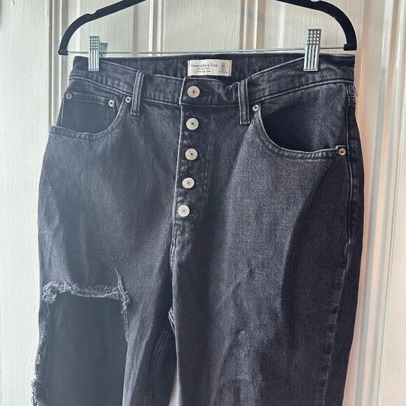 Abercrombie & Fitch Jeans Womens 31/12L Black High Rise Distressed Kick Flare - Picture 2 of 6